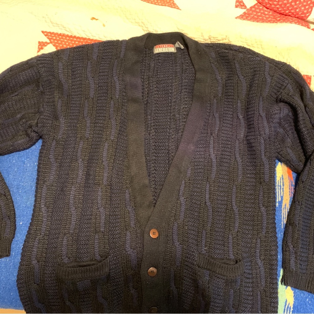 90’s black and blue knit cardigan